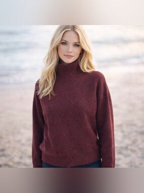 ZARA Burgundy Turtleneck Sweater XS Soft Knit Long Sleeve Cozy Pullover